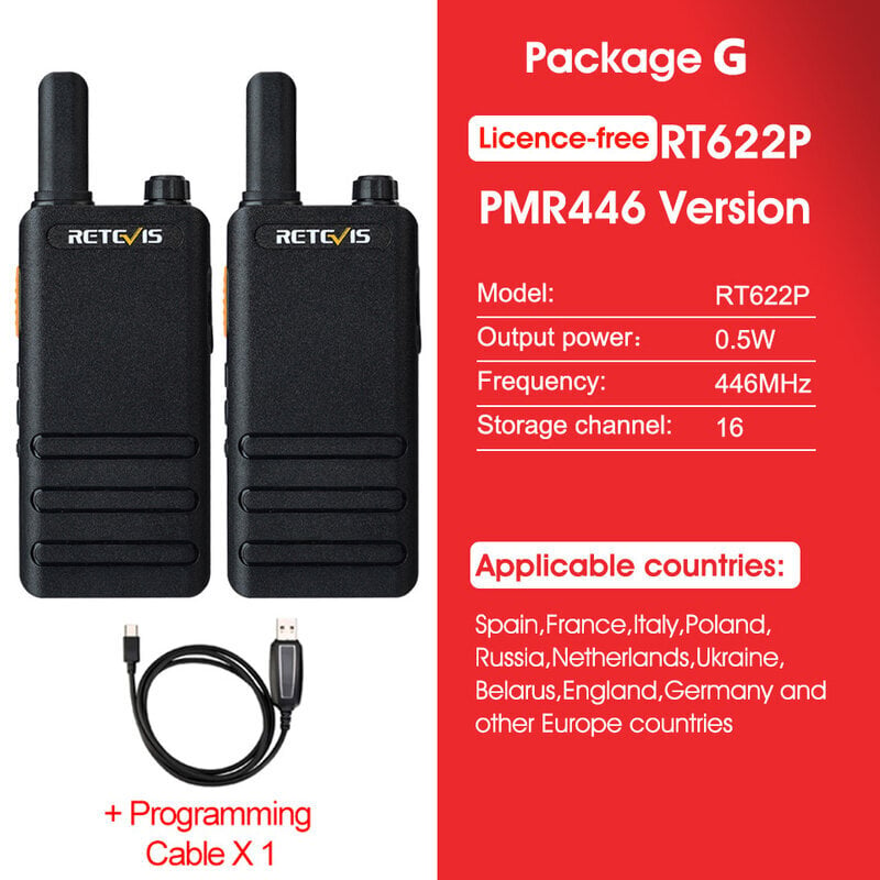 (Paketti G) 15mm Ultraohut Mini Walkie Talkie Retevis RT622P Type C Charge VOX Radiopuhelimet PMR446 Professional Kannettava Kaksisuuntainen Radio ht hinta ja tiedot | Kelloradiot ja herätyskellot | hobbyhall.fi