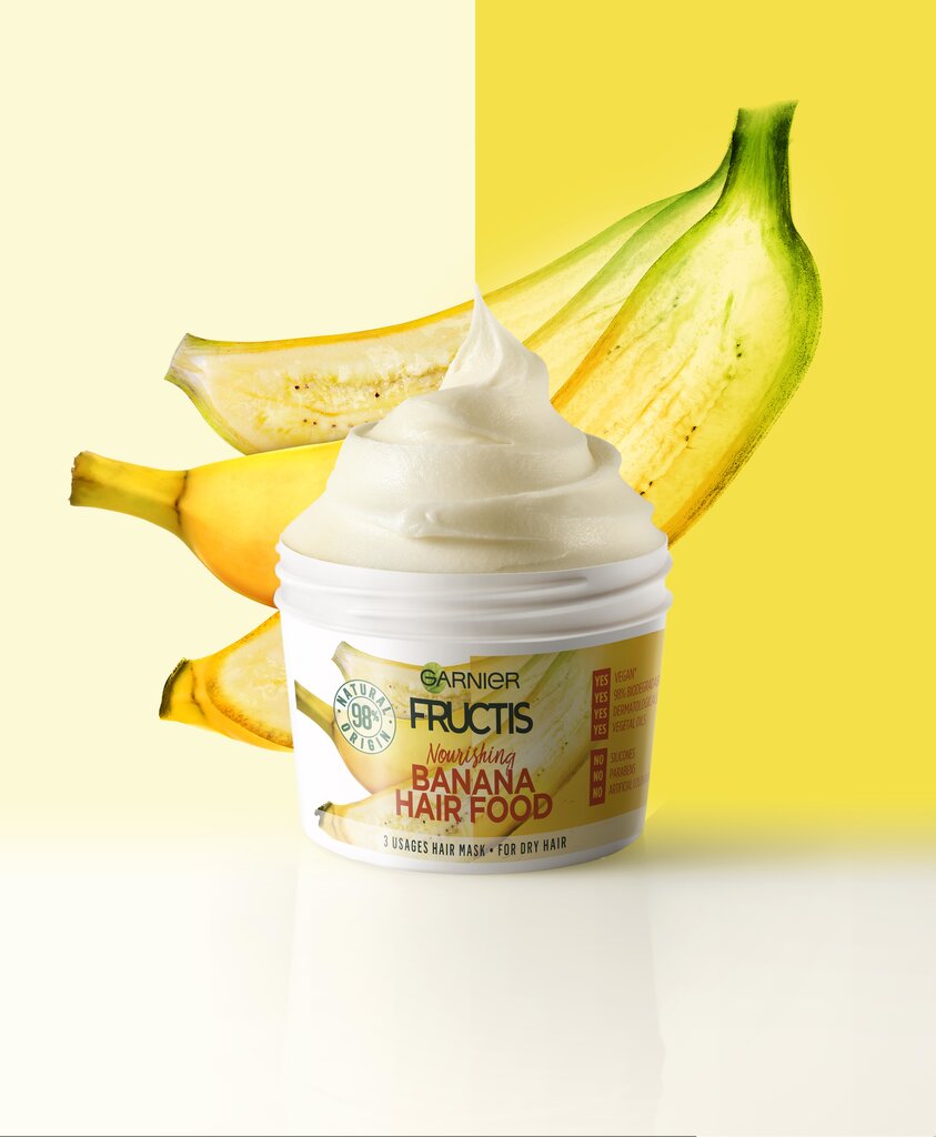 Hiusnaamio Garnier Fructis Hair Food Banana 3-in-1, 390ml  hinta ja tiedot | Naamiot, öljyt ja seerumit | hobbyhall.fi