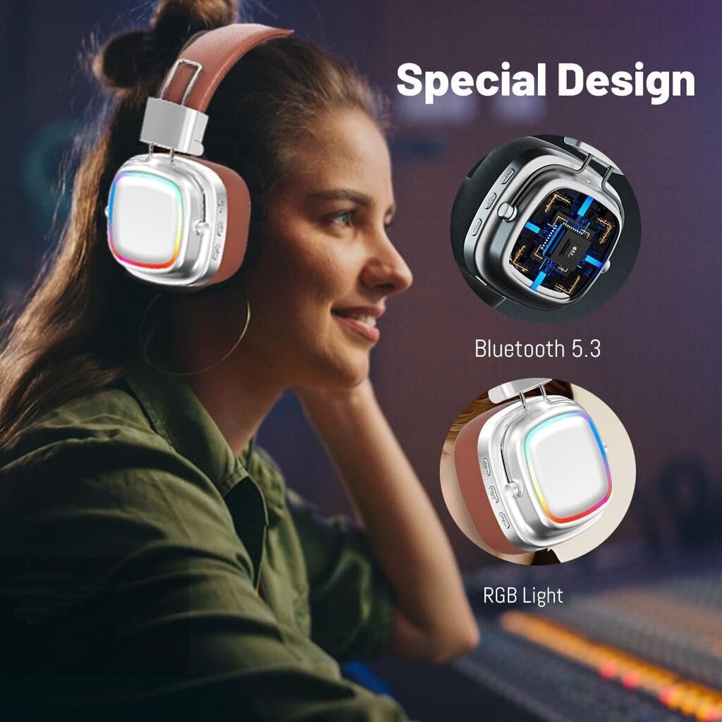 Retro langattomat Bluetooth-kuulokkeet, Over-Ear-kuulokkeet RGB LED-valolla ja mikrofonilla tytöille Pojille Aikuiset Ruskea hinta ja tiedot | Kuulokkeet | hobbyhall.fi