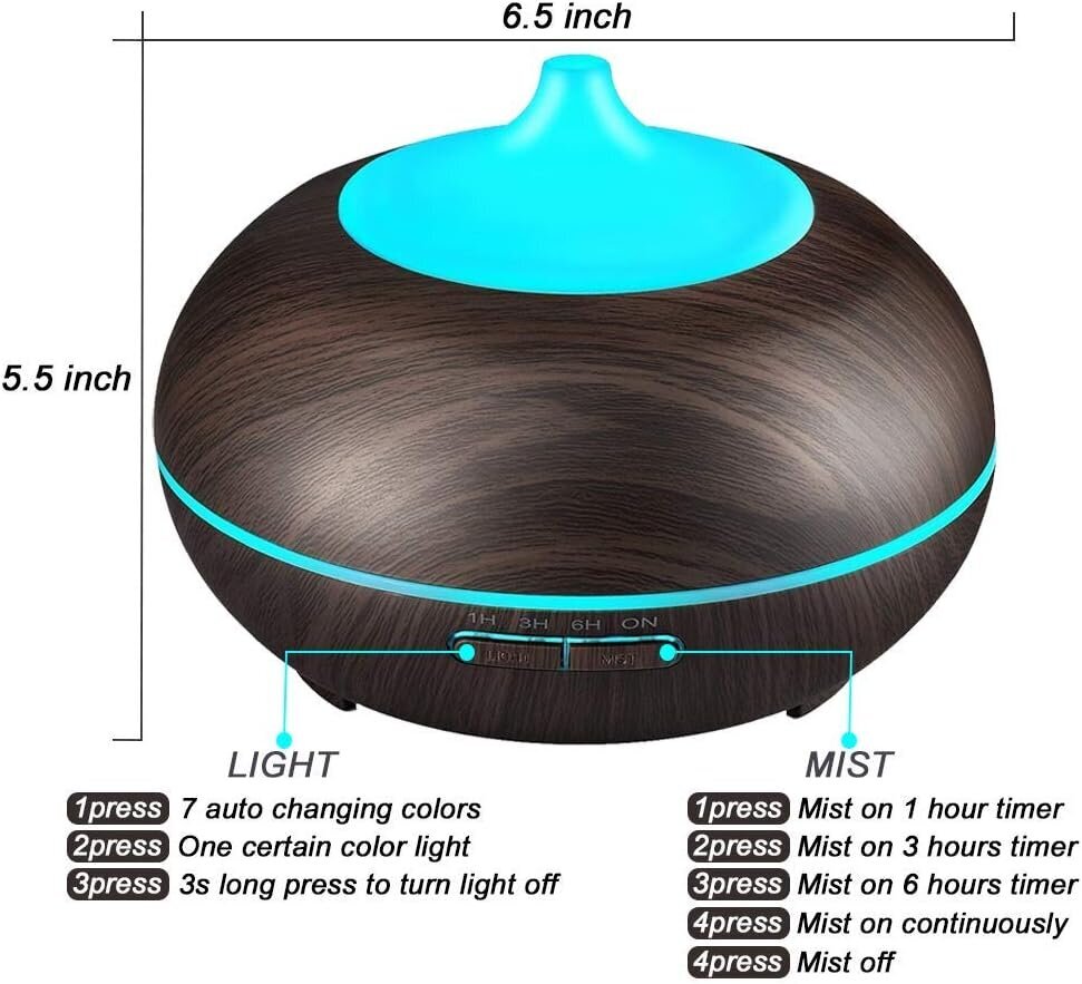 Kostutin, 300 ml, aromaterapia eteeristen öljyjen diffuusori, väriä vaihtavalla LED-valolla, vedetön automaattinen sammutus musta hinta ja tiedot | Ilmankostuttimet | hobbyhall.fi