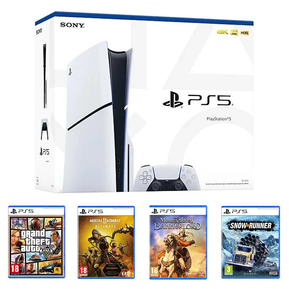 PlayStation 5 Slim 1TB + 4 peliä hinta ja tiedot | Pelikonsolit | hobbyhall.fi