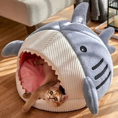 Lämmin sarjakuva Shark Cat Sängyt Lemmikkiluola Kitten Kori Tyyny Kissa Tyyny Teltta Pentu Luola Lemmikkitarvikkeita L (53x50x36cm) Harmaa hinta ja tiedot | Sängyt | hobbyhall.fi