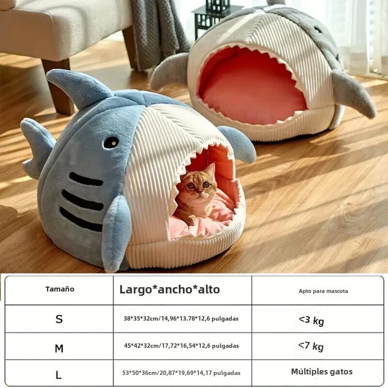 Lämmin sarjakuva Shark Cat Sängyt Lemmikkiluola Kitten Kori Tyyny Kissa Tyyny Teltta Pentu Luola Lemmikkitarvikkeita L (53x50x36cm) Sininen hinta ja tiedot | Sängyt | hobbyhall.fi