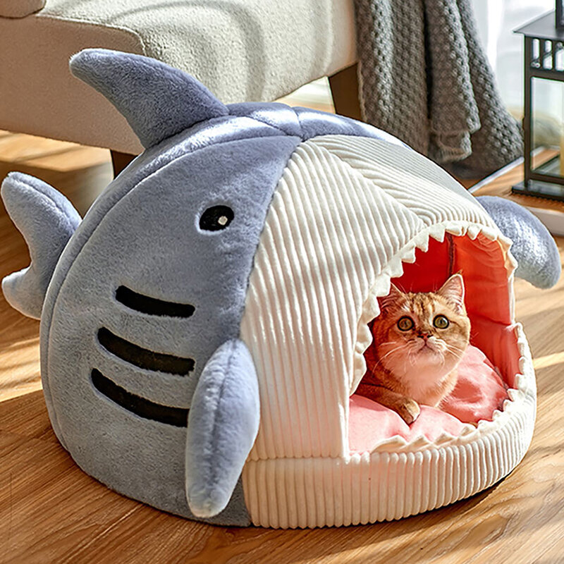 Lämmin sarjakuva Shark Cat Sängyt Lemmikkiluola Kitten Kori Tyyny Kissa Tyyny Teltta Pentu Luola Lemmikkitarvikkeita S (38x35x32cm) Sininen hinta ja tiedot | Sängyt | hobbyhall.fi