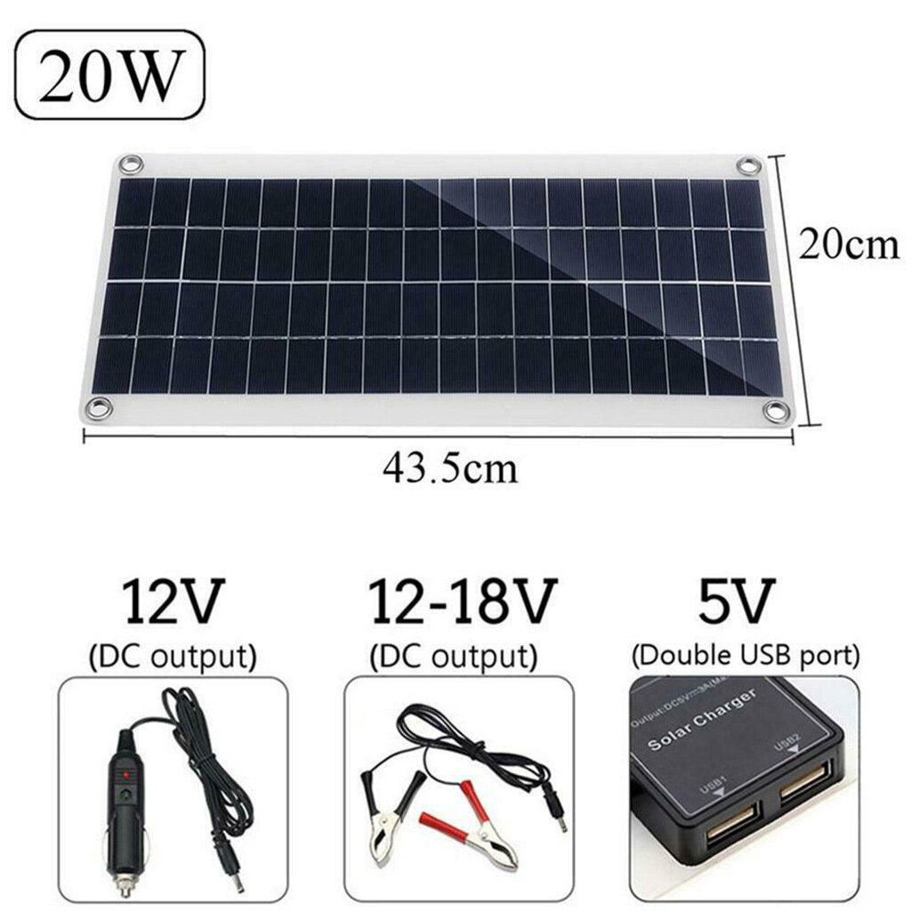 20 W aurinkopaneelin akkulaturi, kannettava aurinkopaneelin trickle-lataussarja auton moottoripyörän matkailuautoon hinta ja tiedot | Aurinkopaneelit | hobbyhall.fi