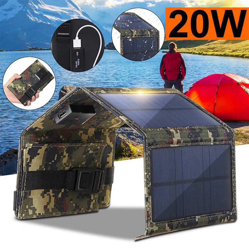 (Naamiointi) 20w 5v taitettava aurinkopaneeli Power Bank Kannettava laturi Outdoor Camping hinta ja tiedot | Aurinkopaneelit | hobbyhall.fi