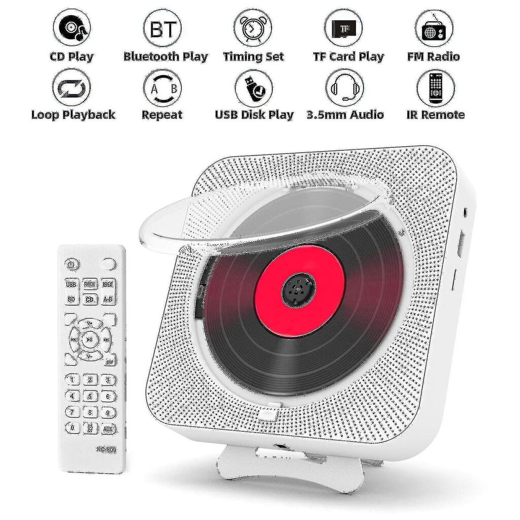 Kannettava CD-soitin Bluetooth-kaiutin Stereo-CD-soitin LED-näyttö Seinälle asennettu CD-musiikkisoitin IR-kaukosäätimellä Fm-radio hinta ja tiedot | Mediasoittimet ja -tarvikkeet | hobbyhall.fi