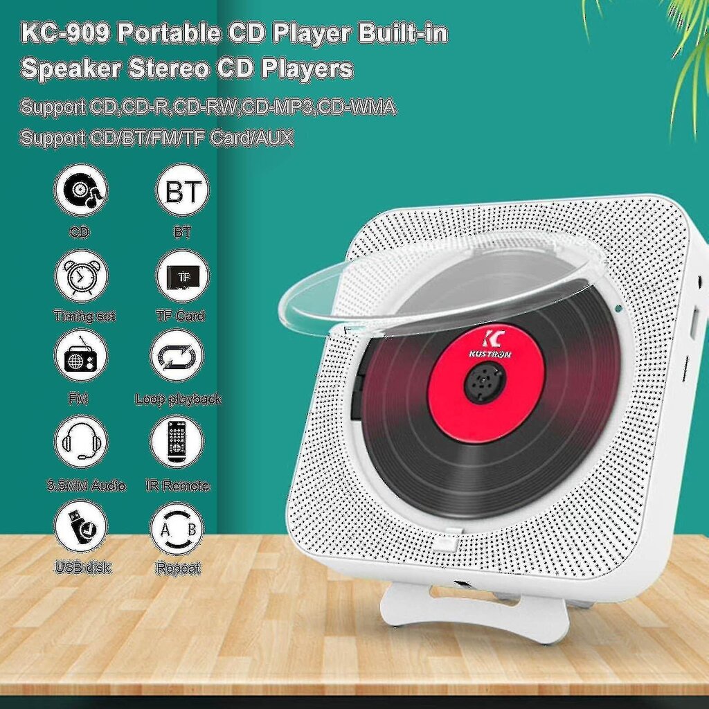 Kannettava CD-soitin Bluetooth-kaiutin Stereo-CD-soitin LED-näyttö Seinälle asennettu CD-musiikkisoitin IR-kaukosäätimellä Fm-radio hinta ja tiedot | Mediasoittimet ja -tarvikkeet | hobbyhall.fi