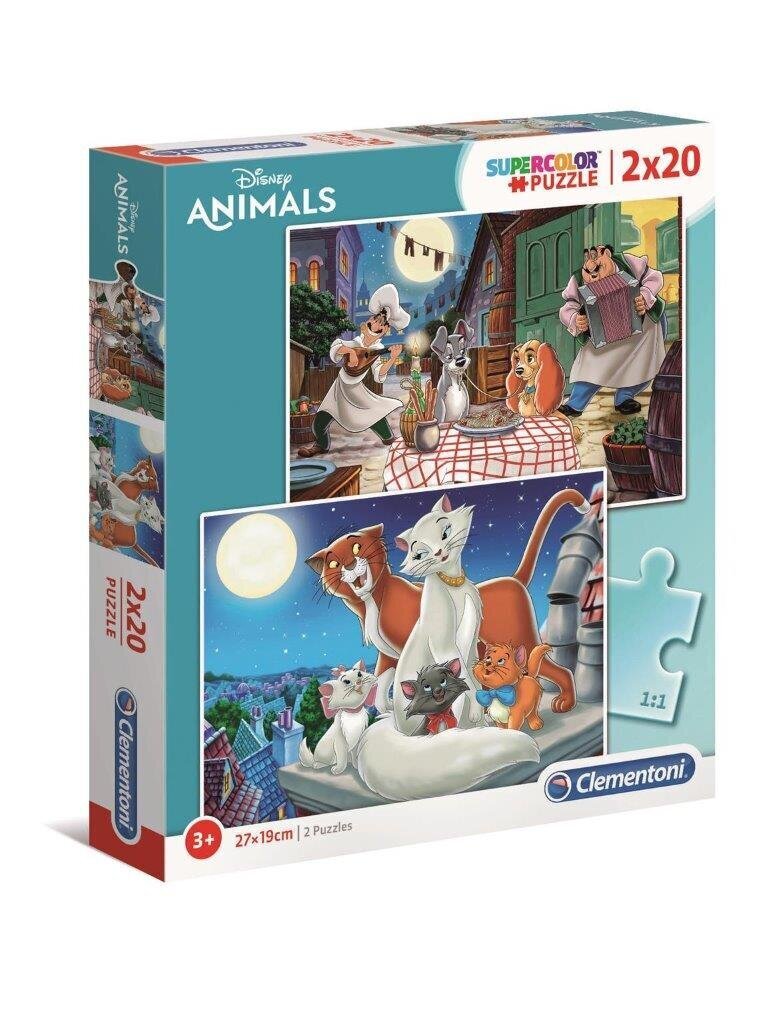 Clementoni:. 2x20el palapeli.. Superväriset Disney-eläimet. hinta ja tiedot | Palapelit | hobbyhall.fi