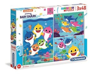 Clementoni - Puzzle 3x48 El Super Color Baby Shark. hinta ja tiedot | Palapelit | hobbyhall.fi