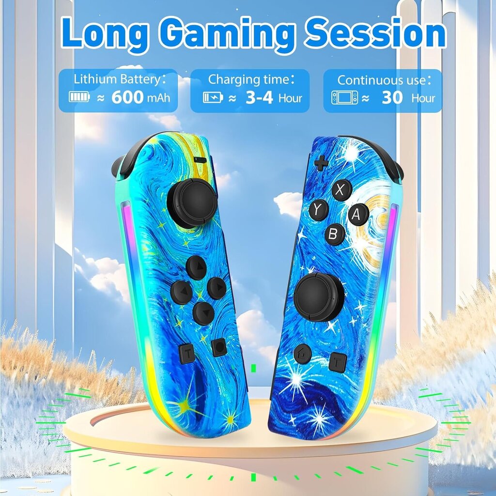 Switchjoycon vasen ja oikea peliohjaimet RGB-valoilla Bluetooth Van Goghin tähtitaivas peliohjain hinta ja tiedot | Pelikonsolitarvikkeet | hobbyhall.fi