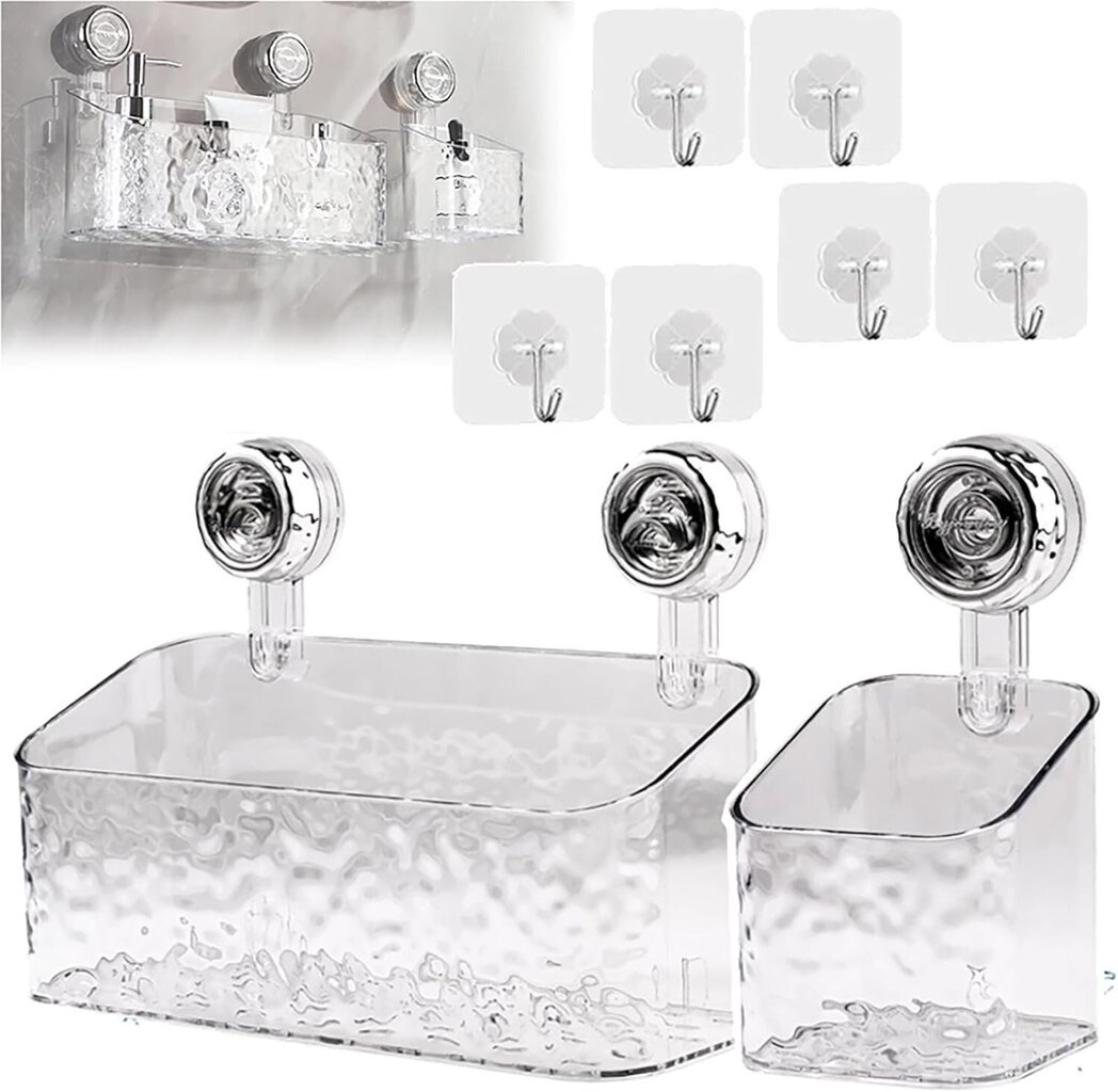 2024 Suction Shower Caddy, Light Luxury Style Glacier Pattern Imukuppihylly Monikäyttöinen Kylpyhuoneen Suihkukori Seinään kiinnitettävä järjestyshylly Irrotettava suihkukori kotiin (pieni+iso) hinta ja tiedot | Kylpyhuoneen sisustus | hobbyhall.fi