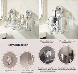 2024 Suction Shower Caddy, Light Luxury Style Glacier Pattern Imukuppihylly Monitoimi Kylpyhuoneen Suihkukori Seinään kiinnitettävä järjestyshylly Irrotettava suihkukori kotiin (pieni+iso) Suuri hinta ja tiedot | Kylpyhuoneen sisustus | hobbyhall.fi