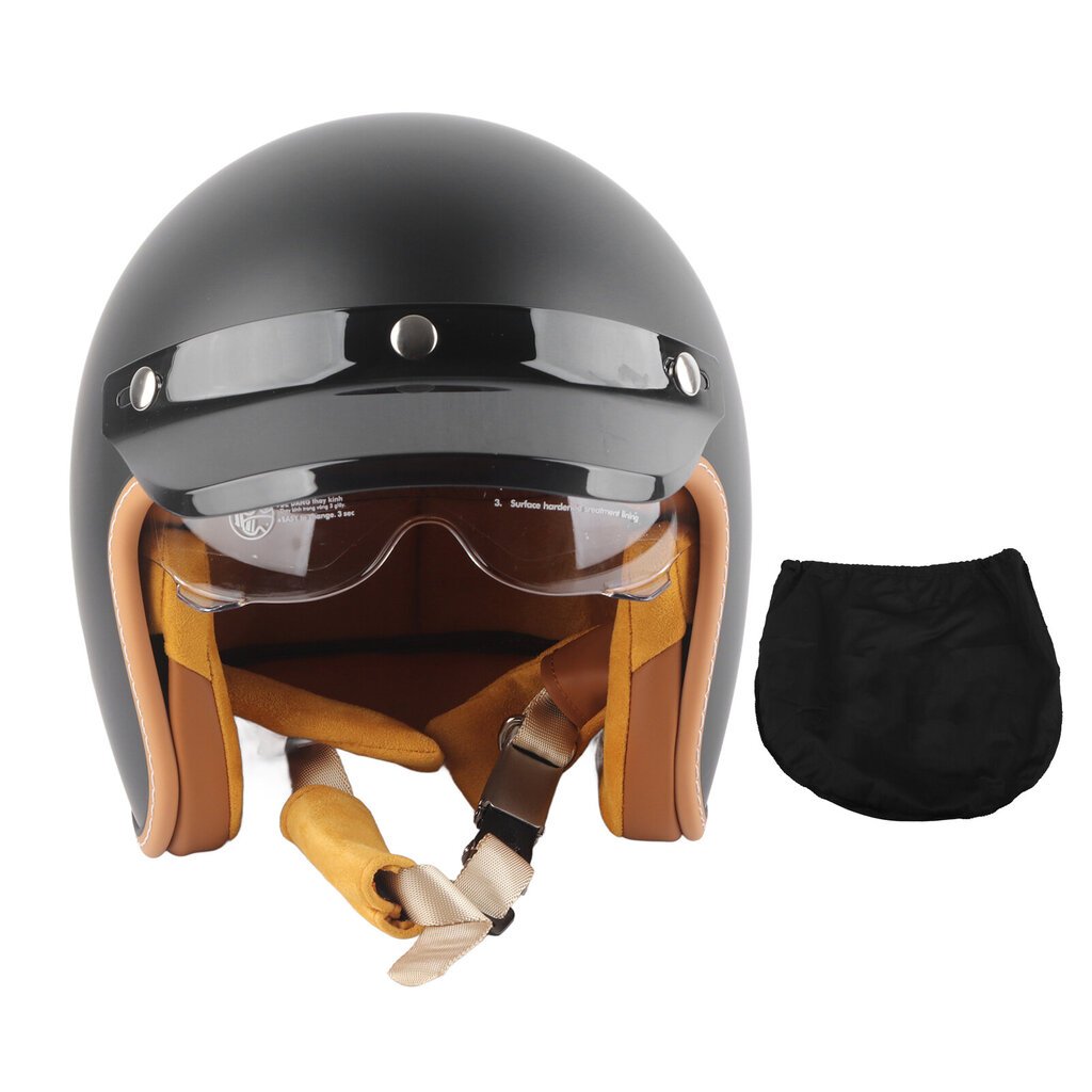 Pyöräilykypärä Retro Style Mattamusta 3/4 Shell Open Face Sun Shield -kypärät tuulenpitävällä lasilla aikuisille XL 59-60cm hinta ja tiedot | Kypärät | hobbyhall.fi