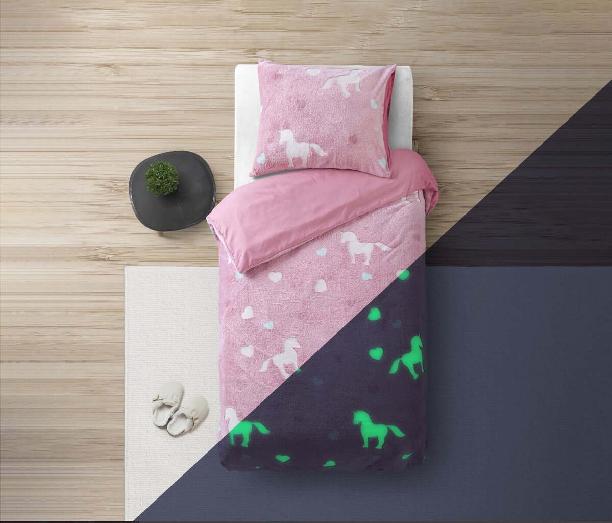 Teddy fleece valoisa vuodevaatteet setti "Unicorn" 140x220cm, pinkki hinta ja tiedot | Vuodevaatteet lapsille | hobbyhall.fi