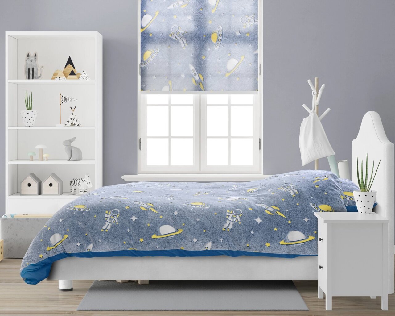 Teddy fleece valoisa vuodevaatteet setti "Space" 140x220cm, sininen hinta ja tiedot | Vuodevaatteet lapsille | hobbyhall.fi