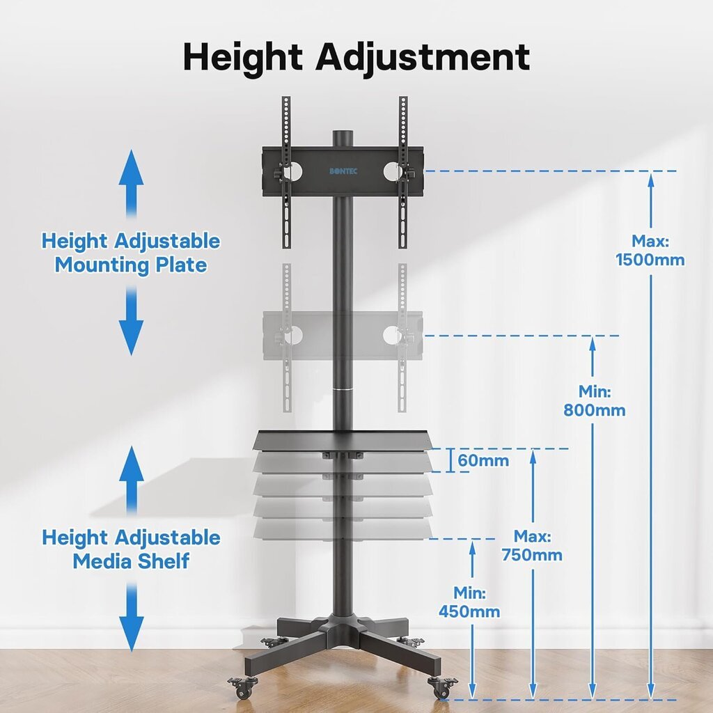 BONTEC TV-teline pyörien päällä, 23-60 tuumaa hinta ja tiedot | TV-seinätelineet | hobbyhall.fi