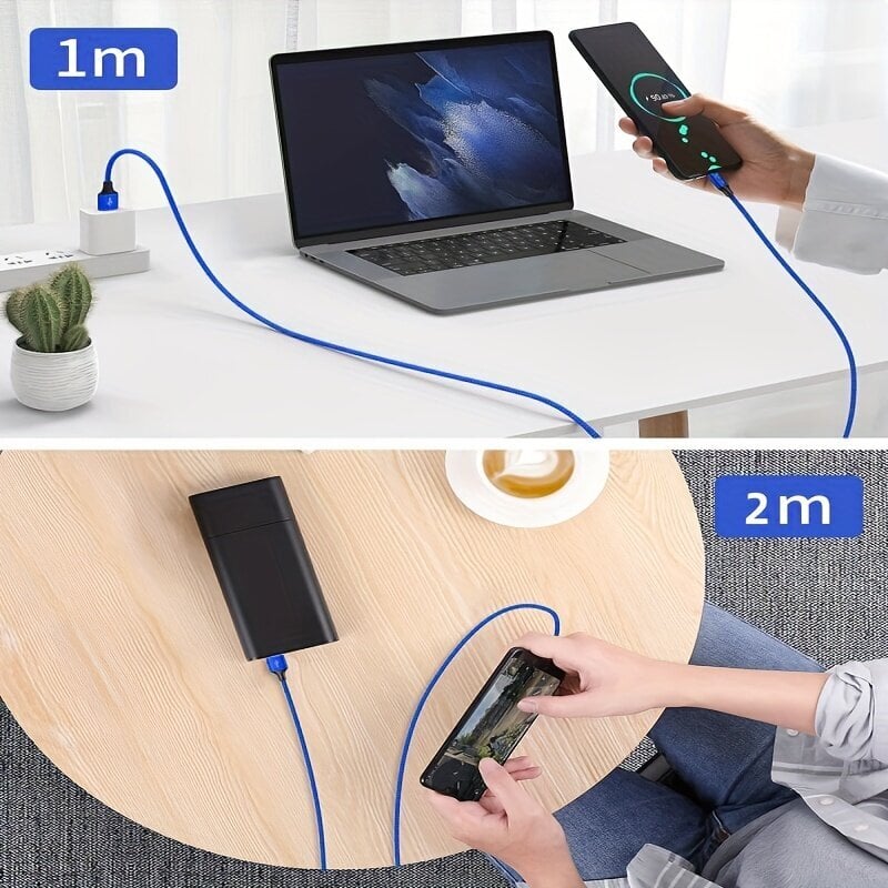 USB Type-C Johto, 60W Pikalataus, 6.6ft Pituus, Sininen hinta ja tiedot | Kaapelit ja adapterit | hobbyhall.fi