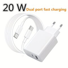 1 Kpl 20W Pikalatauspalikka, Kaksi Porttia USB + Type C Seinälaturi 100,58 Cm C-C Latauskaapelilla, IPhone 15 Sarjaan Ja Muille USB C Laitteille. hinta ja tiedot | Kaapelit ja adapterit | hobbyhall.fi