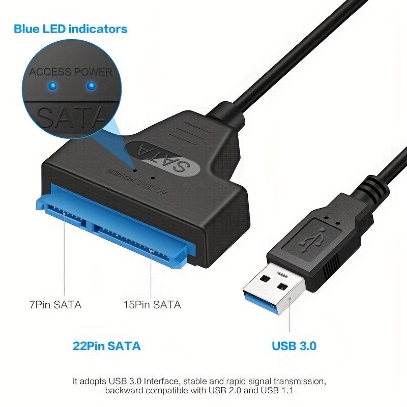 SATA USB Kaapeli, USB 3.0 SATA III Kiintolevysovitin 6.35 Cm HDD SSD Yhteensopiva hinta ja tiedot | Kaapelit ja adapterit | hobbyhall.fi