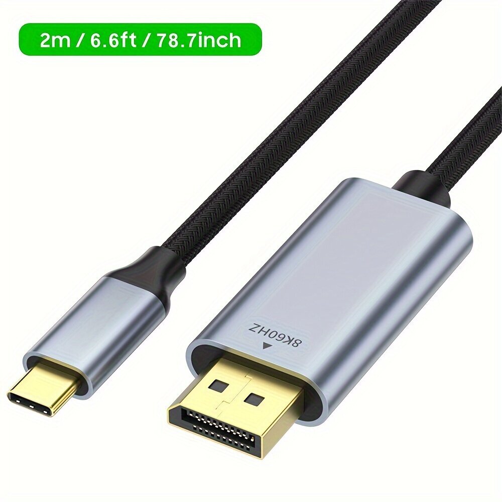 VOTHOON 8K/60Hz &amp; 4K/120Hz USB-C DisplayPort 1.4 Kaapeli - Thunderbolt 4/3, 32.4Gbps Letitetty Johto iPhone 15, MacBook, Dell, XPS. hinta ja tiedot | Kaapelit ja adapterit | hobbyhall.fi