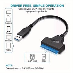 Paranna Tiedonsiirtonopeutta USB 3.0/2.0-SATA Kaapeli 6,35 cm Ulkoisille HDD/SSD Kovalevyille - Jopa 6 Gbps! hinta ja tiedot | Kaapelit ja adapterit | hobbyhall.fi