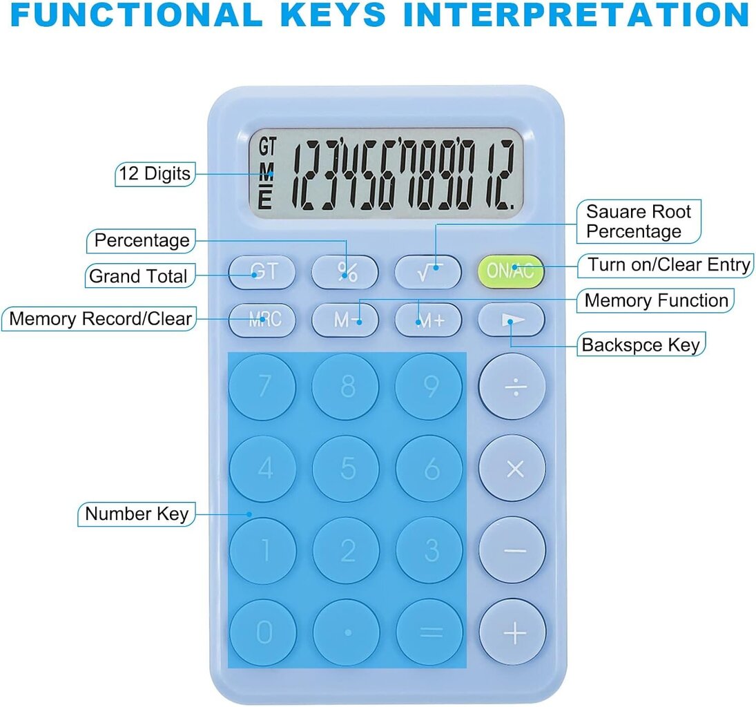 Pieni pöytälaskin, jossa on suuri LCD-näyttö, 12 numeroa kotitoimistoon, sininen hinta ja tiedot | Toimistotarvikkeet | hobbyhall.fi