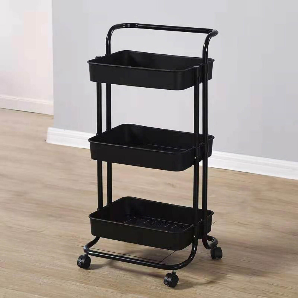 Heavy Duty 3 Tier Utility Rolling Cart Tyylikäs monitoiminen säilytysjärjestelmä keittiöön kylpyhuoneeseen olohuoneeseen musta hinta ja tiedot | Kylpyhuonekaapit | hobbyhall.fi