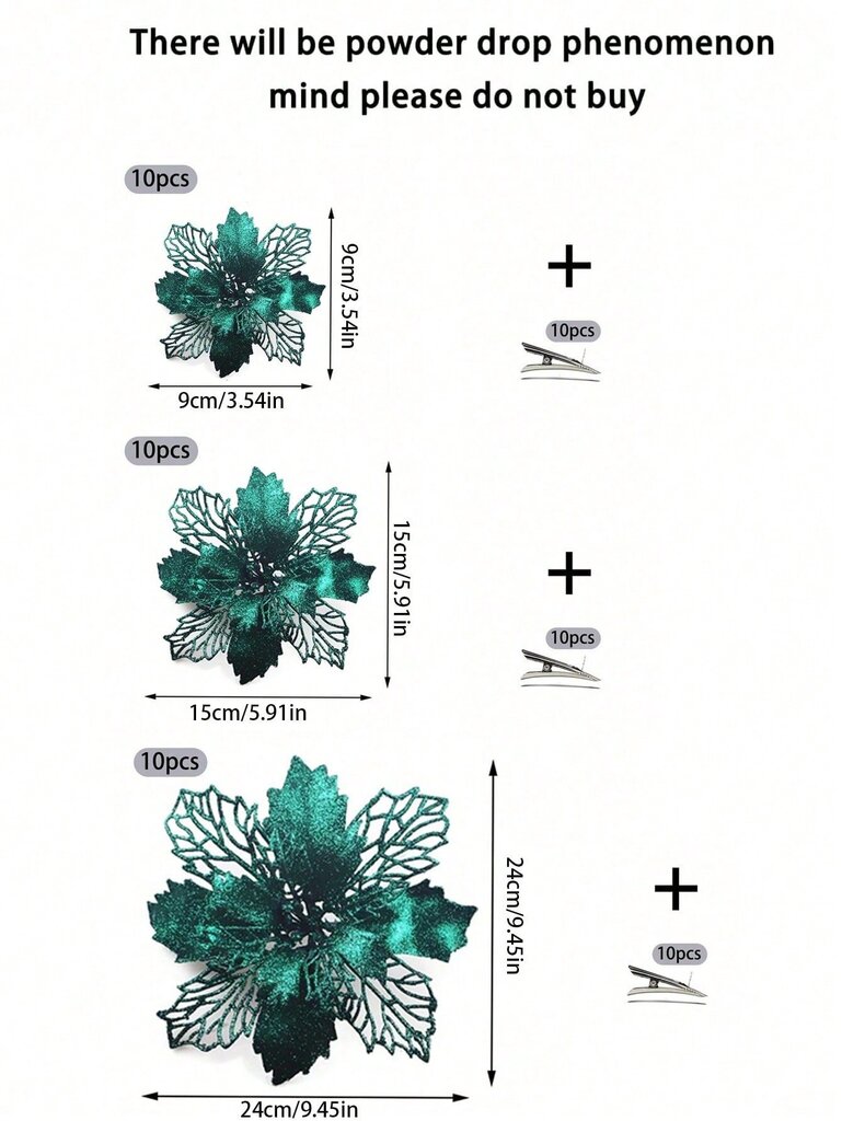 10kpl/20kpl Tekovalkoiset joulukukkaklipsit talvijoululle, uudelle vuodelle, hääseppele, portaat, ikkuna, takkakoriste-tummanvihreä-9cm hinta ja tiedot | Parranajokoneet | hobbyhall.fi
