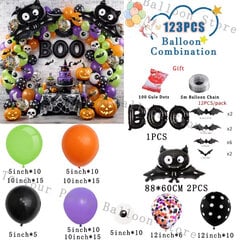 123 kpl Halloween Bat Balloon Garland Arch Kit Musta Oranssi Ilmapallo 3D Lepakko Hämähäkki Tarra Silmä Kurpitsa Halloween Juhlasisustustarvikkeet hinta ja tiedot | Ilmapallot | hobbyhall.fi