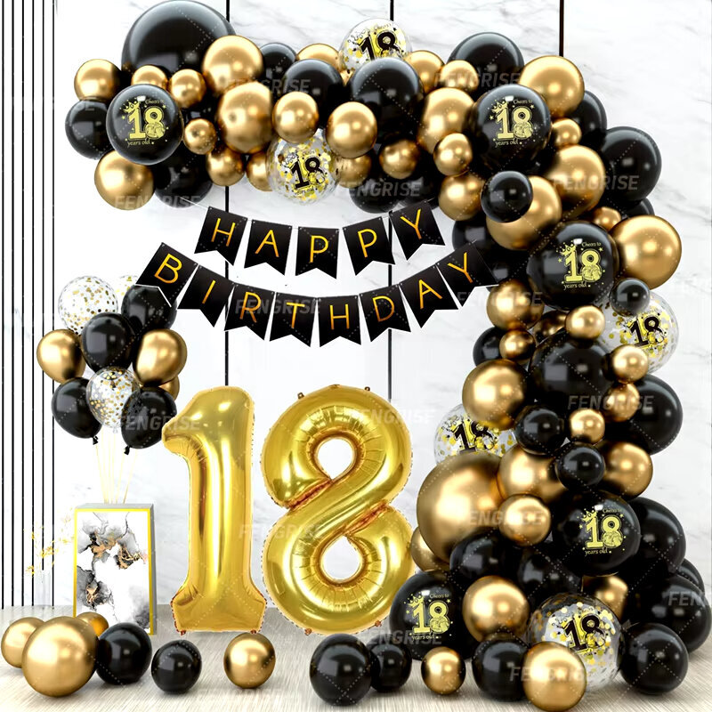 Black Gold Balloon Garland Arch Kit Konfetti Latex Balloon Hyvää 18-vuotiasta syntymäpäivää Juhlasisustus aikuisten vuosipäivää hinta ja tiedot | Ilmapallot | hobbyhall.fi