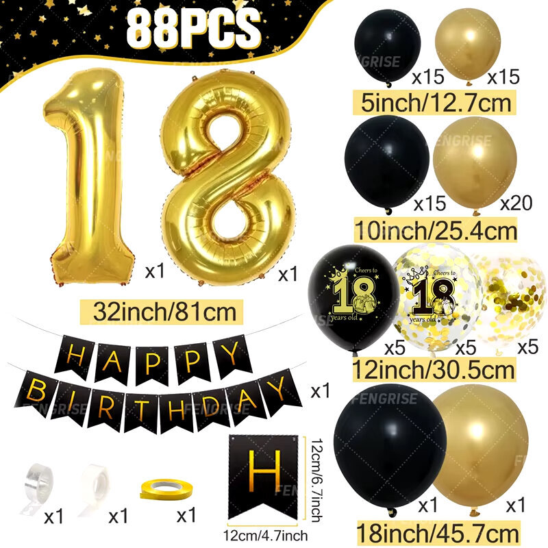 Black Gold Balloon Garland Arch Kit Konfetti Latex Balloon Hyvää 18-vuotiasta syntymäpäivää Juhlasisustus aikuisten vuosipäivää hinta ja tiedot | Ilmapallot | hobbyhall.fi