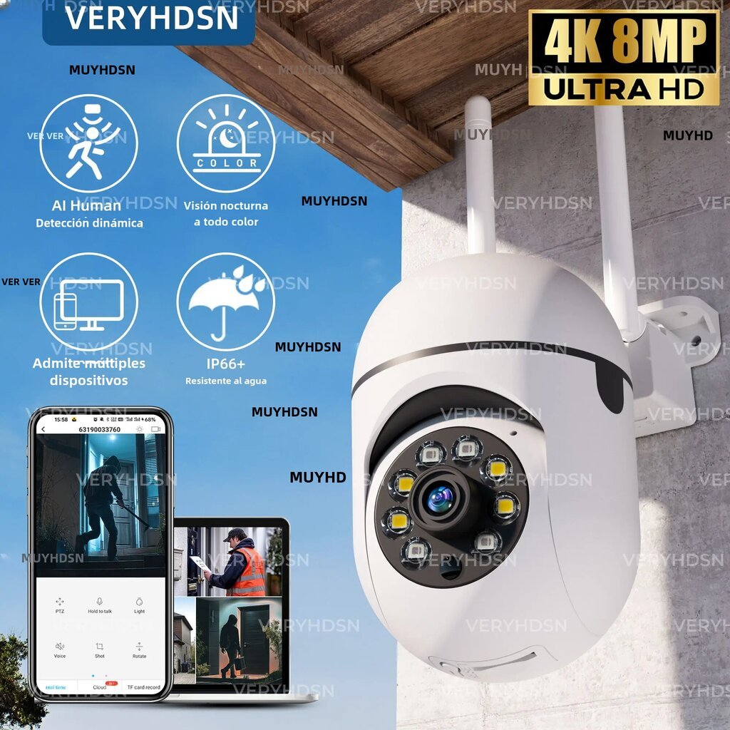 Langaton ulkoinen turvavalvonta PTZ-kamera Wi-Fi IP-kamera 4X zoom AI Ihmisen seuranta Kaksisuuntainen ääni HD Color Night Vision 8MP EU-pistoke hinta ja tiedot | Web-kamerat | hobbyhall.fi