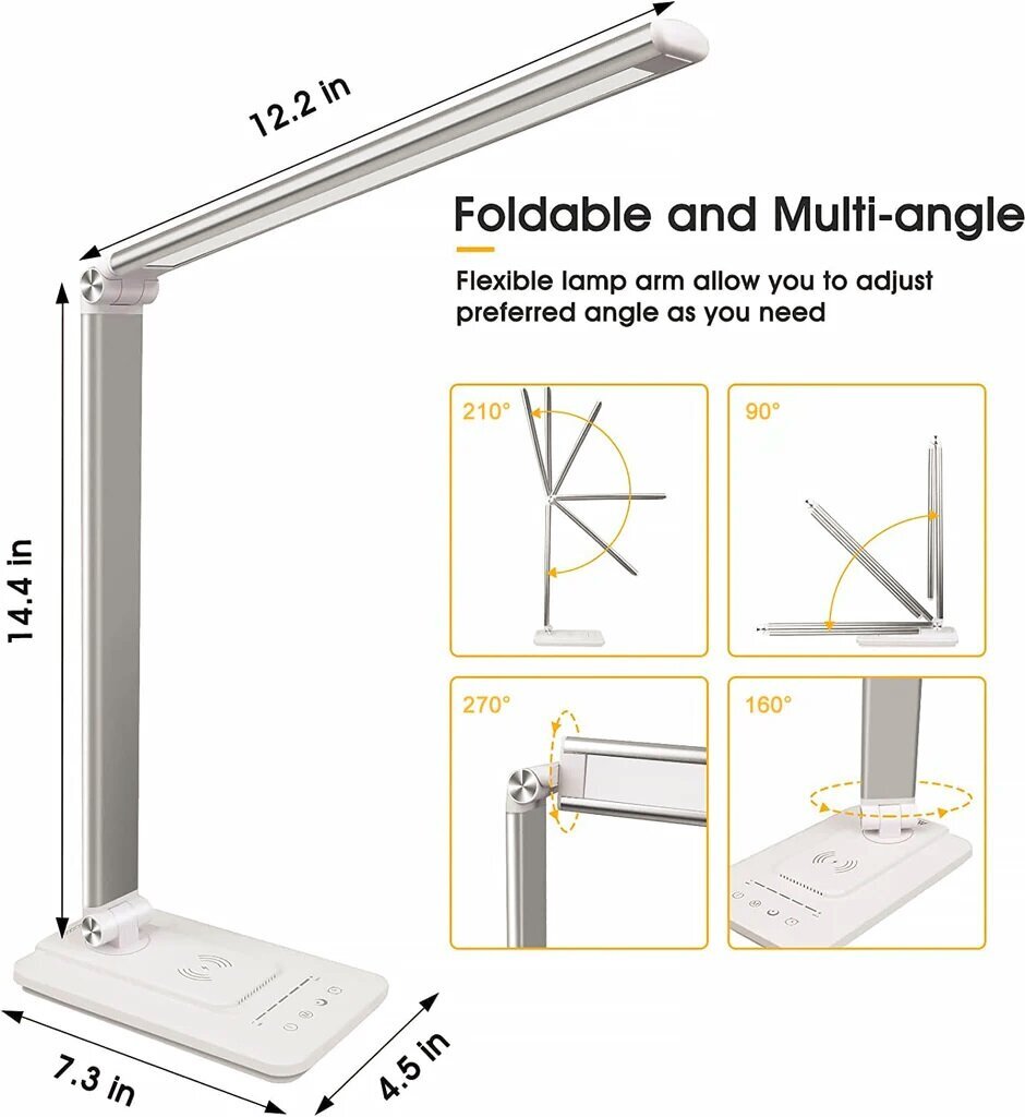 LED-pöytälamppu, jossa on 10W langaton lataus, USB-latausportti, 5 kirkkaustasoa hinta ja tiedot | Pöytävalaisimet | hobbyhall.fi