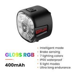 (GL09S RGB Light) 7 väriä polkupyörän takavalo Älykäs jarrutunnistin maantiepyörän yöpyöräilyn takavalo IP66 vedenpitävä MTB satulatolven salamavalo hinta ja tiedot | Moottoripyörien lisätarvikkeet | hobbyhall.fi