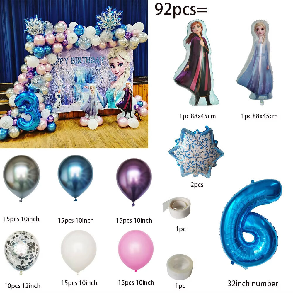 92kpl Disney-teema-taustaseinä Frozen Juhlakoristelu Elsa Anna Folio Ilmapallot Numeropallo Tyttövauva Syntymäpäiväjuhla Kids hinta ja tiedot | Ilmapallot | hobbyhall.fi