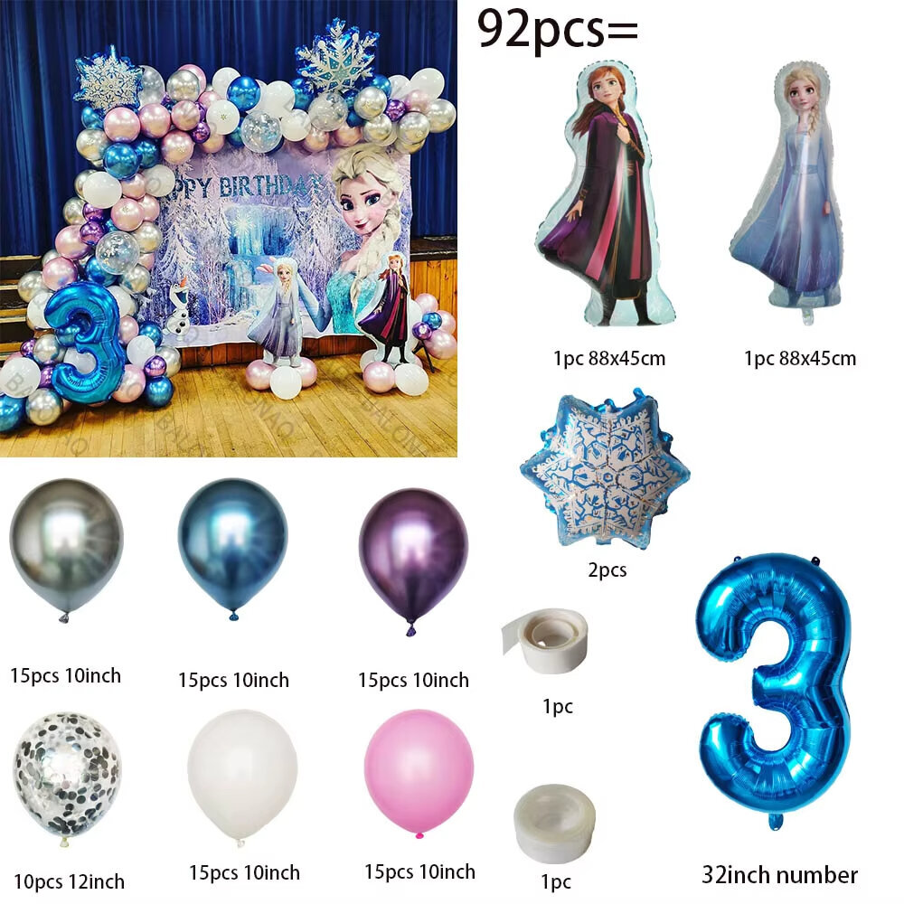 92kpl Disney-teema-taustaseinä Frozen Juhlakoristelu Elsa Anna Folio Ilmapallot Numeropallo Tyttövauva Syntymäpäiväjuhla Kids hinta ja tiedot | Ilmapallot | hobbyhall.fi