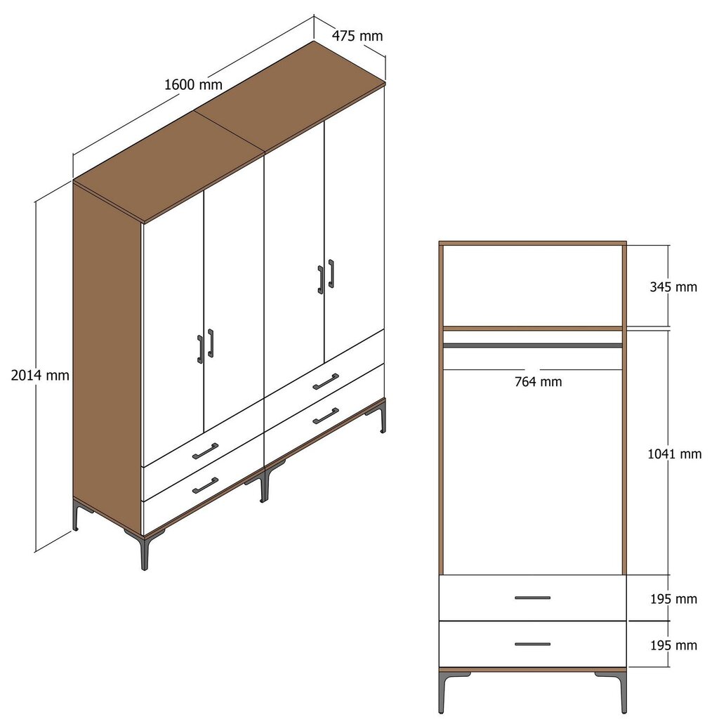 Vaatekaappi Kumsal TT - Walnut, Cream hinta ja tiedot | Kaapit | hobbyhall.fi