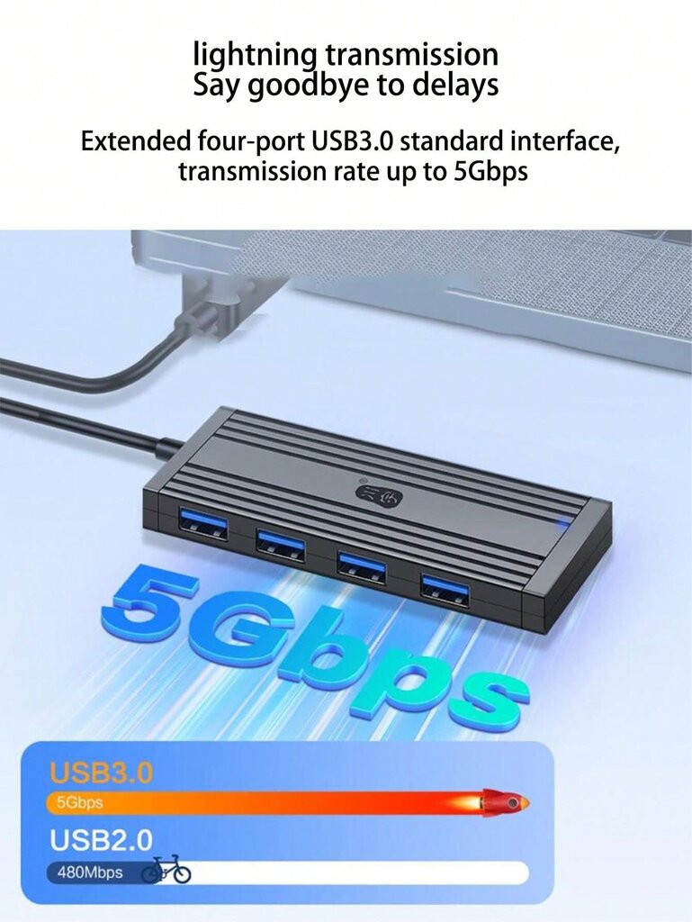 Kawau USB3.0 HUB Tietokone USB 4-porttinen jakaja monitoimilaajennus HUB Kannettava pöytätietokone moniliitäntämuunnin 120 cm-musta-120 cm-USB hinta ja tiedot | Kaapelit ja adapterit | hobbyhall.fi