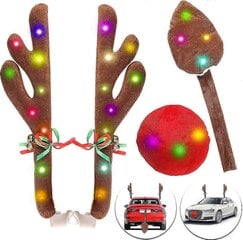 Car Reindeer Antlers Kit LED-valoilla, jouluporon sarvet, nenän ja hännän auton koriste-sarja auton ikkunan katto-top hinta ja tiedot | Juhlakoristeet | hobbyhall.fi