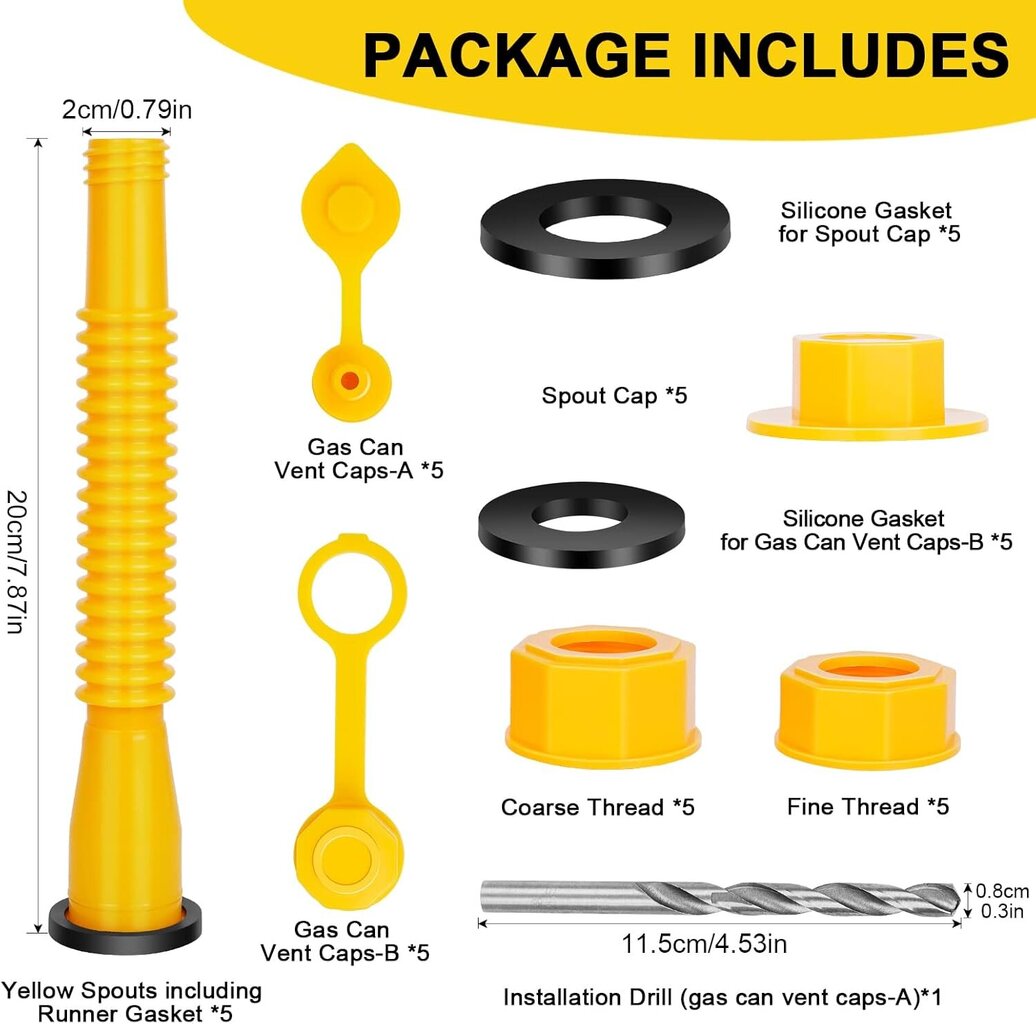 Kaasutölkin juoksuputken vaihto, kaasutölkkisuutin, (5 sarja-keltainen) joustava kaatosuutin, joka sopii useimpiin 1/2/5/10 galin öljytölkkeihin, polttoainetölkin juoksuputken vaihto hinta ja tiedot | Lisätarvikkeet autoiluun | hobbyhall.fi