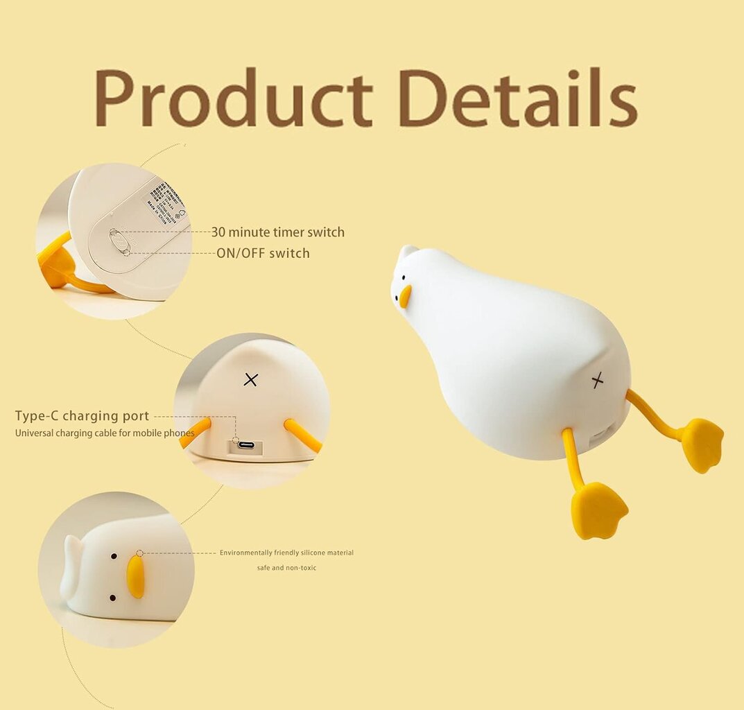 LED Lay Down Duck -yövalo imettäville taaperoille vauvan lapsille -koristeluA-Duck-valo hinta ja tiedot | Lastenhuoneen valaisimet | hobbyhall.fi