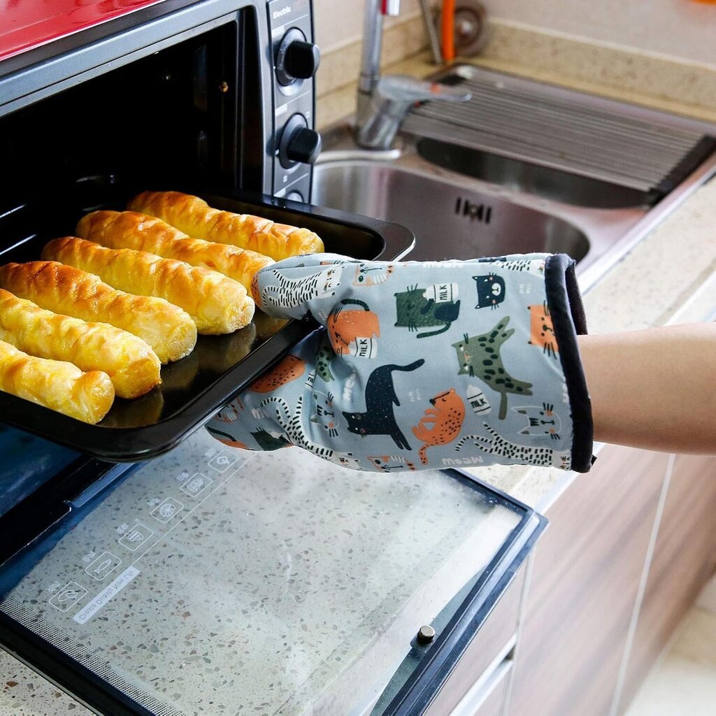 Oven Mitts Professional Lämmönkestävä Keittiö Uunin Pehmeä Puuvilla Käsineet grillaukseen Ruoanlaitto Mikroaaltouunissa BBQ Leivontaan, 2 kpl pehmeällä sisävuorellaBlue hinta ja tiedot | Keittiötekstiilit | hobbyhall.fi