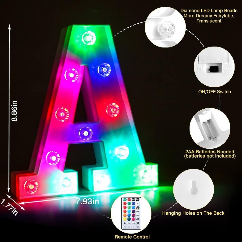 Värikkäät valokirjaimet Led-telttakirjavalot Lmell-kaukosäätimellä 18 väriä kirjaimet Lmell-liigalla hinta ja tiedot | Puutarha- ja ulkovalot | hobbyhall.fi