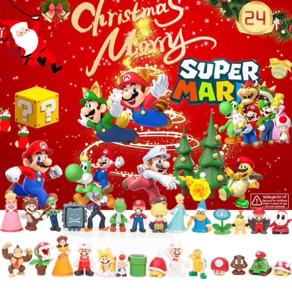 Super Mario Kids -joulukalenteri 2023, 24 yllättävää joululahjaa värikkäillä Mario-leluilla hinta ja tiedot | Joulukoristeet | hobbyhall.fi