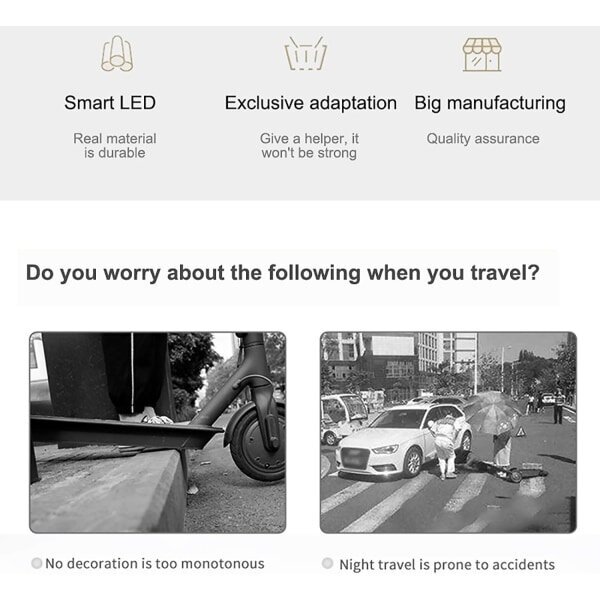 Sähköskootterin LED-nauha, 2 pakkauksen yöpyöräilyyn taitettava värikäs lamppu vedenpitävä turvarullalaudan koristetarvikkeet Xiaomi M365/pr:lle hinta ja tiedot | Sähköpotkulaudan lisätarvikkeet | hobbyhall.fi