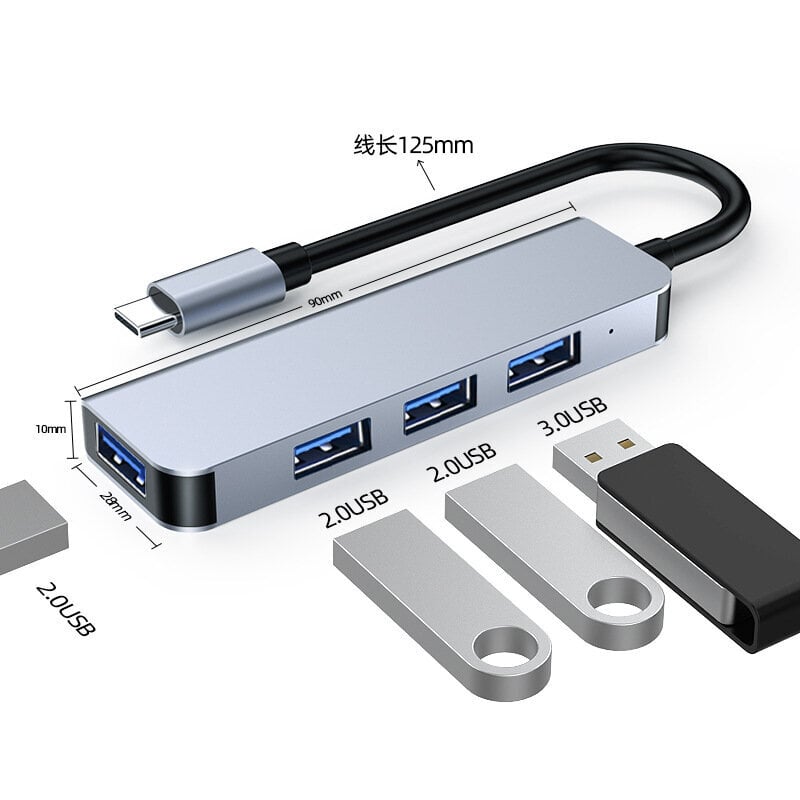 USB 3.0 SD-kortinlukija, 4 in 1 alumiininen A&C-keskitin, USB Extender PC:lle, kannettaville ja Tablettype-c (usb3.0*1+usb2.0*3) hinta ja tiedot | USB-sovittimet äänentoistoon | hobbyhall.fi