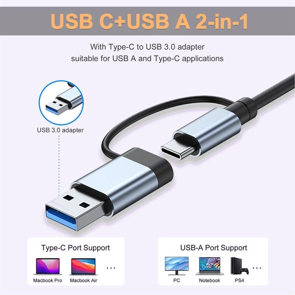 USB 3.0 SD-kortinlukija, 4 in 1 alumiininen USB A&C -keskitin, USB Extender PC:lle, kannettaville tietokoneille ja Tablet-tyyppi-c+usb (usb3.0*1+usb2.0*3) hinta ja tiedot | USB-sovittimet äänentoistoon | hobbyhall.fi