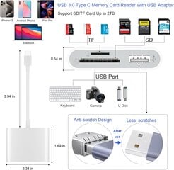 USB 3.0 High Speed - SD/TF-korttisovitin iPhonen muistikortinlukijalle (Applen 4-in-1-kortinlukija) hinta ja tiedot | USB-sovittimet äänentoistoon | hobbyhall.fi