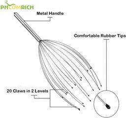 Päänahan hierontalaite, 20-sormen kädessä pidettävä päähierontatyökalu syvään rentoutumiseen, hiusten stimulaatioon ja stressin lievitykseen (2 pakkausta, hopea) hinta ja tiedot | Hierontalaitteet | hobbyhall.fi